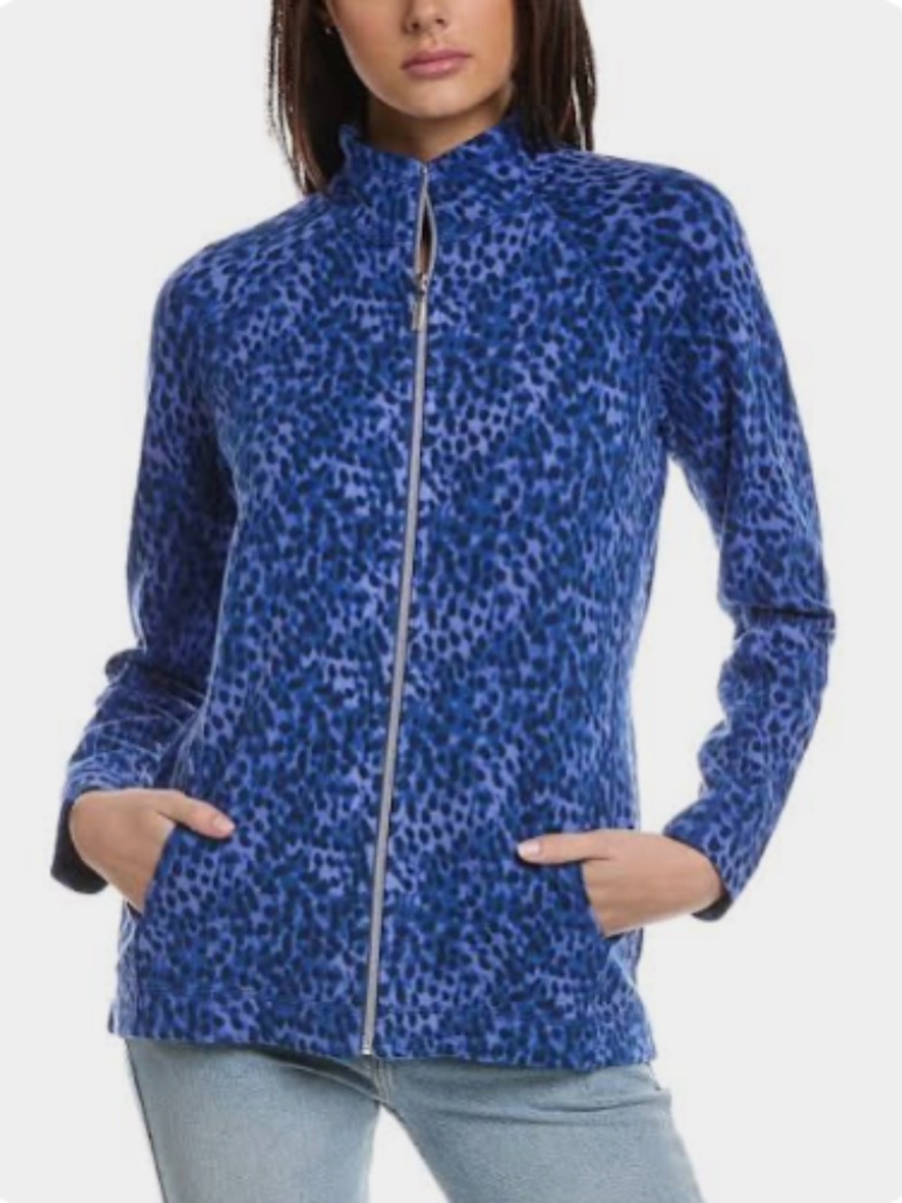 Tommy Bahama Aruba Lagoon Leopard Full-zip Sweatshirt In Mazarine Blue Women XL